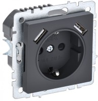IEK Brite Base графит розетка с заземлением и шторками, 16А с USB A+A 3,1А BR-R14-16-U21-D31-K53 фото