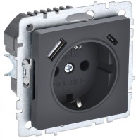 IEK Brite Base графит розетка с заземлением и шторками, 16А с USB A+C 18Вт BR-R14-16-U22-018-K53 фото