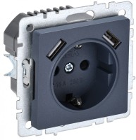 IEK Brite Base маренго розетка с заземлением и шторками, 16А с USB A+A 2,1А BR-R14-16-U21-D21-K35 фото
