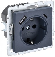 IEK Brite Base маренго розетка с заземлением и шторками, 16А с USB A+C 18Вт BR-R14-16-U22-018-K35 фото