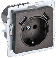 IEK Brite Base тёмная бронза  розетка с заземлением и шторками, 16А с USB A+A 2,1А BR-R14-16-U21-D21-K45 фото