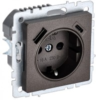 IEK Brite Base тёмная бронза розетка с заземлением и шторками, 16А с USB A+C 18Вт BR-R14-16-U22-018-K45 фото