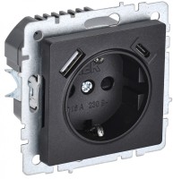 IEK Brite Base чёрный розетка с заземлением и шторками, 16А с USB A+C 18Вт BR-R14-16-U22-018-K02 фото
