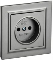 IEK Brite сталь розетка без заземления, шторок, 10А в сборе BR-R10-10-K46-F фото