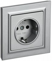 IEK Brite Base алюминий розетка с заземлением и шторками, 16А в сборе BR-R14-16-K47-F фото