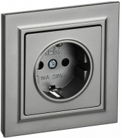 IEK Brite сталь розетка с заземлением и шторками, 16А в сборе BR-R14-16-K46-F фото
