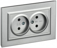 IEK Brite алюминий розетка 2-я без заземления, со шторками, 10А в сборе BR-R23-10-K47-F фото