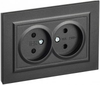 IEK Brite чёрный розетка 2-я без заземления, со шторками, 10А в сборе BR-R23-10-K02-F фото