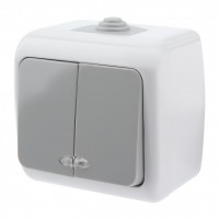 Intro Выключатель Atlantic 5-105-03 двойной с подсветкой, 10А-250В, IP54, открытой установки, серый Б0050944 фото