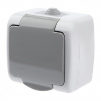 Intro Розетка Atlantic 5-202-03 с заземлением со шторками 2P+E Schuko, 16А-250В, IP54, открытой установки, серый Б0050946 фото