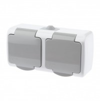 Intro Розетка Atlantic 5-204-03 двойная с заземлением 2х2P+E Schuko шторки, 16А-250В, IP54, открытой установки, серый Б0051061 фото