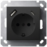 Jasmart G Черный матовый Розетка с/з со шторками 16A c USB A+C 25W G5501USB-25PB фото