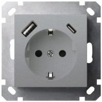 Jasmart G Алюминий Розетка с/з со шторками 16A c USB A+C 25W G5501USB-25S фото