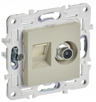 IEK SKANDY Бежевый Розетка двойная TV+RJ45 кат.5E SK-A14B SK-AK20-1-K10 фото