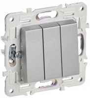 IEK SKANDY Серебряный Выключатель 3-клавишный 10А SK-V11S SK-V30-0-10-K23 фото