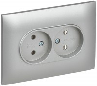 IEK SKANDY Серебряный Розетка 2-ая б/з 10А в сборе SK-R10S SK-R20-10-K23-F фото