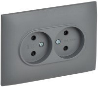 IEK SKANDY Серый Розетка 2-ая б/з с защитными шторками 10А в сборе SK-R09Gr SK-R23-10-K03-F фото
