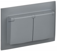 IEK SKANDY Серый Розетка 2-ая с/з с крышкой 16А в сборе IP44 SK-R12Gr SK-R26-16-44-K03-F фото