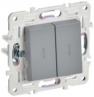 IEK SKANDY Серый Выключатель 2-клавишный проходной с индикацией 10А SK-V10Gr SK-V22-1-10-K03 фото