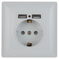 Intro 4-410-01 Розетка P+E Schuko со шторками, 16А-250В + 2хUSB, СУ, Solo, белый (10/100/2500) Б0053713 фото