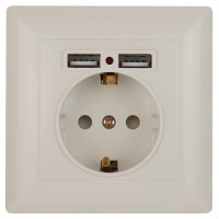 Intro 4-410-02 Розетка P+E Schuko со шторками, 16А-250В + 2хUSB, СУ, Solo, слоновая кость (10/100/20 Б0053714 фото