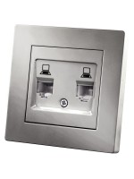 TDM Розетка компьютерная двойная RJ45 серебр. металлик 