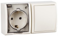 Simon 15 Aqua Бежевый Блок: Розетка 2P+E Schuko 16А 250В + выключатель 10А 250В, IP54 1594511-031 фото