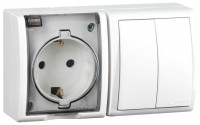 Simon 15 Aqua Белый Блок: Розетка 2P+E Schuko 16А 250В + выключатель двойной 10А 250В, IP54 1594515-030 фото