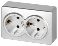 Розетка ЭРА Эксперт 11-2205-03 двойная с заземлением 2х2P+E Schuko IP20 16A-250В ОУ алюминий Б0063046 фото