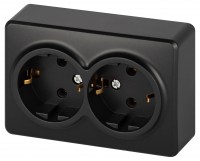Розетка ЭРА Эксперт 11-2205-05 двойная с заземлением 2х2P+E Schuko IP20 16A-250В ОУ антрацит Б0063047 фото