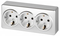 Розетка ЭРА Эксперт 11-2208-03 тройная с заземлением 3х2P+E Schuko IP20 16A-250В ОУ алюминий Б0063010 фото