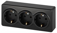 Розетка ЭРА Эксперт 11-2208-05 тройная с заземлением 3х2P+E Schuko, IP20, 16A-250В, ОУ, антрацит Б0063007 фото