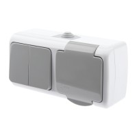 Intro Блок розетка с выключателем Atlantic 5-702-03 двойным 2P+E, 10(16)А-250В, открытой установки, IP54, серый Б0050948 фото