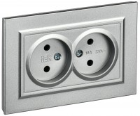 IEK Brite алюминий розетка 2-я без заземления, шторок, 10А в сборе BR-R20-10-K47-F фото