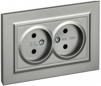 IEK Brite сталь розетка 2-я без заземления, шторок, 10А в сборе BR-R20-10-K46-F фото