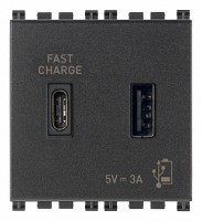 Vimar Зарядное устройство с разъемом USB A+C 5V 3A, 2мод., серая 19295.AC фото