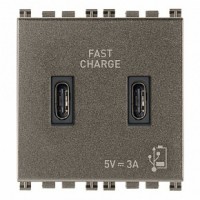 Vimar Зарядное устройство с разъемом USB C+C 5V 3A, 2мод., Metal 19295.CC.M фото