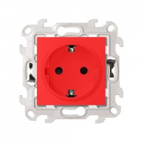 Simon S24 Harmonie Розетка с заземлением и шторками Schuko 2Р+Е 16A 250В~ с системой Push&Go красного цвета 2420432-037 фото