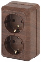 Intro Розетка Quadro 2-204-10 с заземлением двойная 2х2P+E Schuko, 16А-250В, IP20, ОУ, венге Б0053805 фото