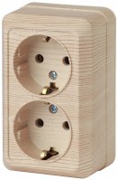 Intro Розетка Quadro 2-204-11 с заземлением двойная 2х2P+E Schuko, 16А-250В, IP20, ОУ, сосна Б0053807 фото