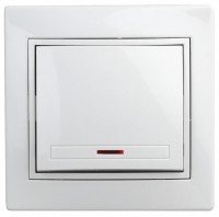 Intro Выключатель Plano 1-102-01 одноклавишный с подсветкой, 10А-250В, IP20, СУ, белый Б0053729 фото