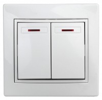 Intro Выключатель Plano 1-105-01 двухклавишный с подсветкой, 10А-250В, IP20, СУ, Plano, белый Б0053773 фото