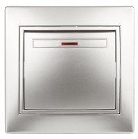 Intro Выключатель Plano 1-102-03 одноклавишный с подсветкой, 10А-250В, IP20, СУ, алюминий Б0053731 фото