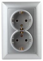 Intro Розетка Solo 4-205-03 с заземлением двойная 2X2P+E Schuko, 16А-250В, IP20, СУ, алюминий Б0053664 фото