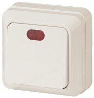 Intro Выключатель Quadro 2-102-02 одноклавишный с подсветкой, 10А-250В, IP20, ОУ, слоновая кость Б0053743 фото