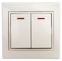 Intro Выключатель Plano 1-105-02 двухклавишный с подсветкой, 10А-250В, IP20, СУ, слоновая кость Б0053775 фото