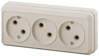 Intro Розетка Quadro 2-205-02 без заземления трехместная 3х2P, 16А-250В, IP20, ОУ, слоновая кость Б0053813 фото