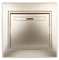 Intro Выключатель Plano 1-102-04 одноклавишный с подсветкой, 10А-250В, IP20, СУ, шампань Б0053732 фото