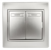 Intro Выключатель Plano 1-104-03 двухклавишный, 10А-250В, IP20, СУ, Plano, алюминий Б0053762 фото