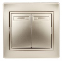Intro Выключатель Plano 1-104-04 двухклавишный, 10А-250В, IP20, СУ, шампань Б0053764 фото
